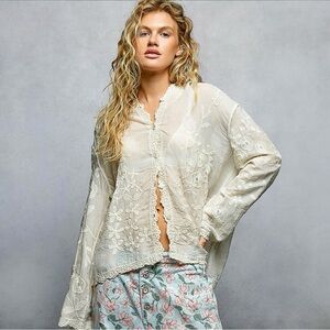 POL Boho Floral Embroidered Sheer Hooded Top NWT One Size